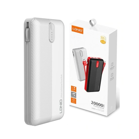 LDNIO PL2014 POWER BANK WITH MICRO TYPE C AND LIGHTING PORT 74WH 20000MAH WHITE GRAY